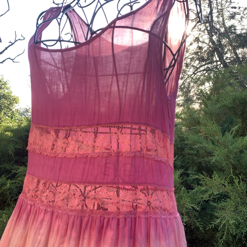 Entro  shades of pink  gauze Mini  sunny days DressHP25 floral lace edge - Picture 8 of 15